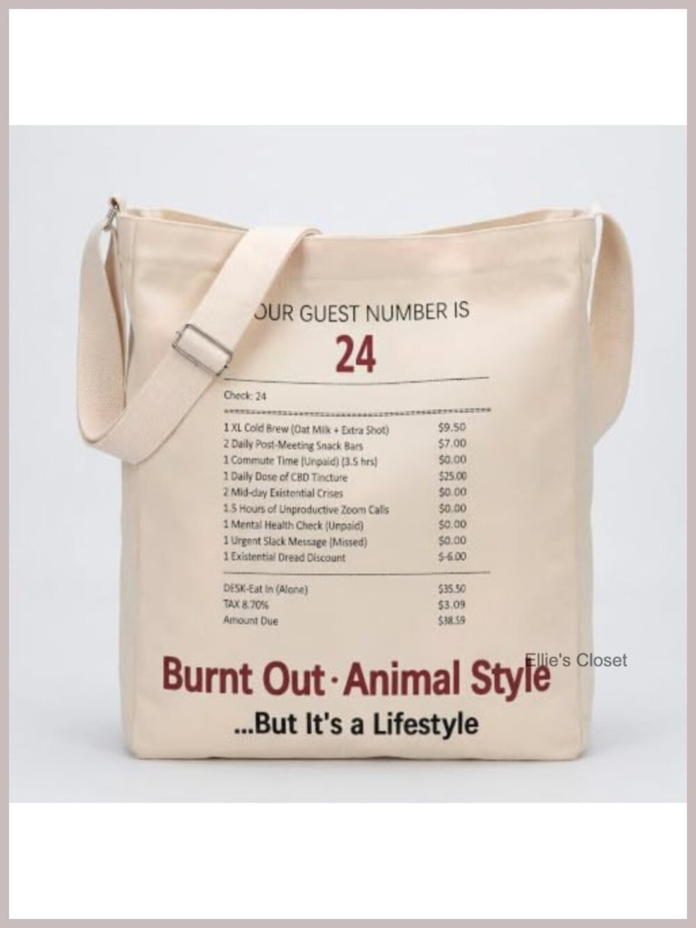 Funny Burnt Out Cotton Canvas Tote Bag, Adjustable Strap, Magnetic Closure,